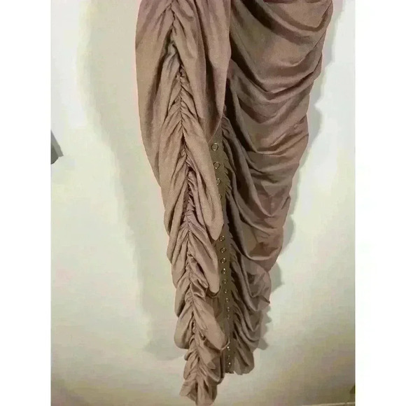 Edit By Nine Women's Ruched Bodycon Long Sleeve Dress Pencil Maxi Beige Size Med - Picture 3 of 5